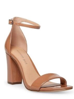 WORN ONCE!!! MADDEN GIRL BEELLA CARAMEL PATENT ANKLE STRAP BLOCK HEEL SIZE 8